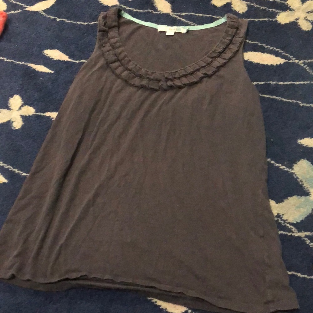 Boden charcoal tank top with ruffle detail